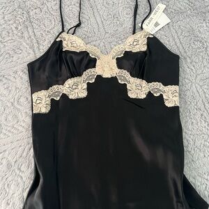 Elegant Black Silk Camisole with Lace Trim by Farr West New Old Stock